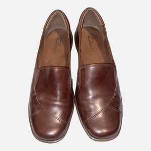 Clark’s Slip-On Academia Y2K Leather Brown Office Dress Loafer 2” Shoe Women’s 8